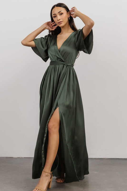 Sicily Satin Maxi Dress | Dusty Green - Baltic Born