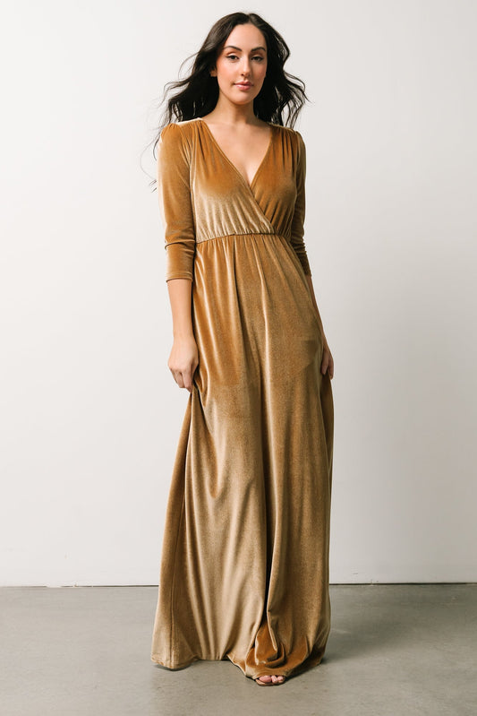 Sofia Velvet Maxi Dress | Gold - Baltic Born