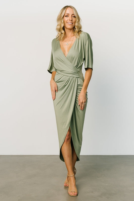 Solana Ruched Dress | Dusty Sage - Baltic Born