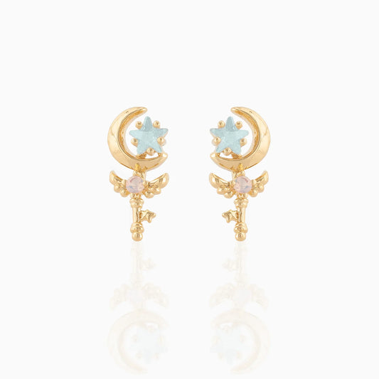 Sailor Moon Moon Rod Blue Crystal Stud Earrings