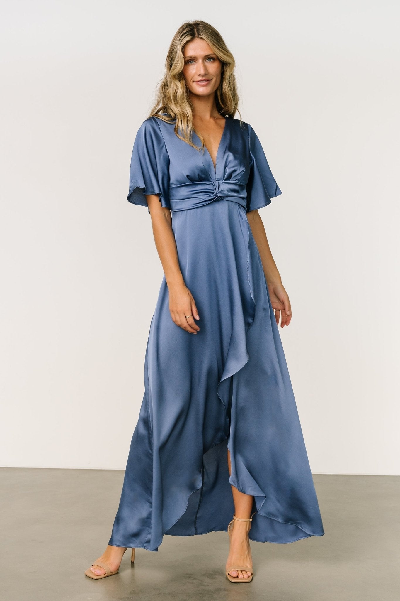 Stina Satin Maxi Dress | Blue - Baltic Born