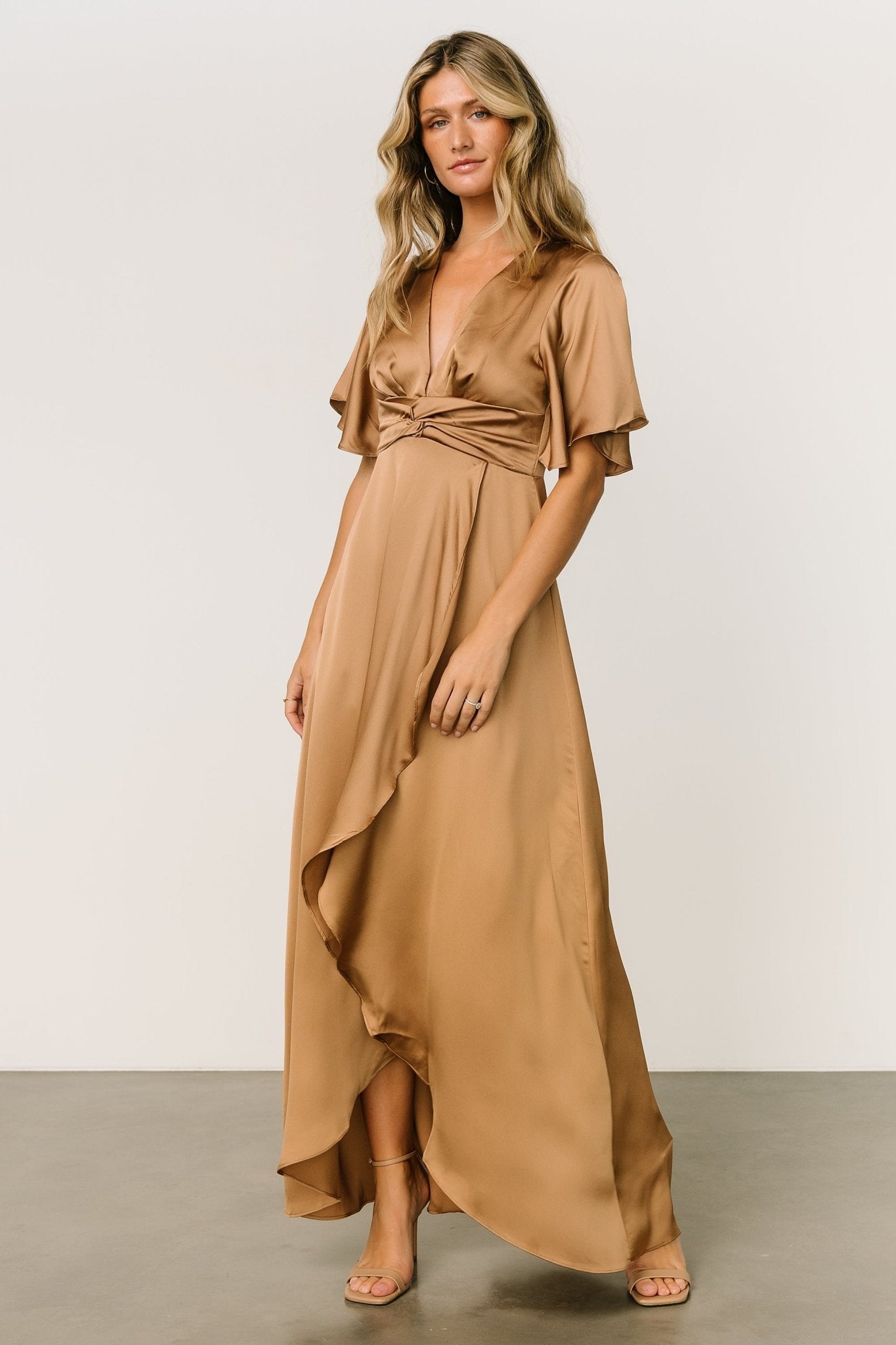 Stina Satin Maxi Dress | Mocha - Baltic Born