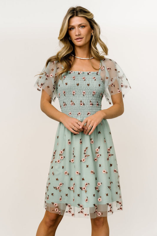 Tivoli Tulle Short Dress | Sage + Pink - Baltic Born