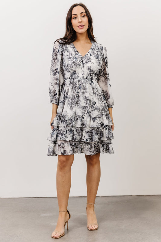 Tylene Ruffle Mini Dress | Dark Slate Floral - Baltic Born