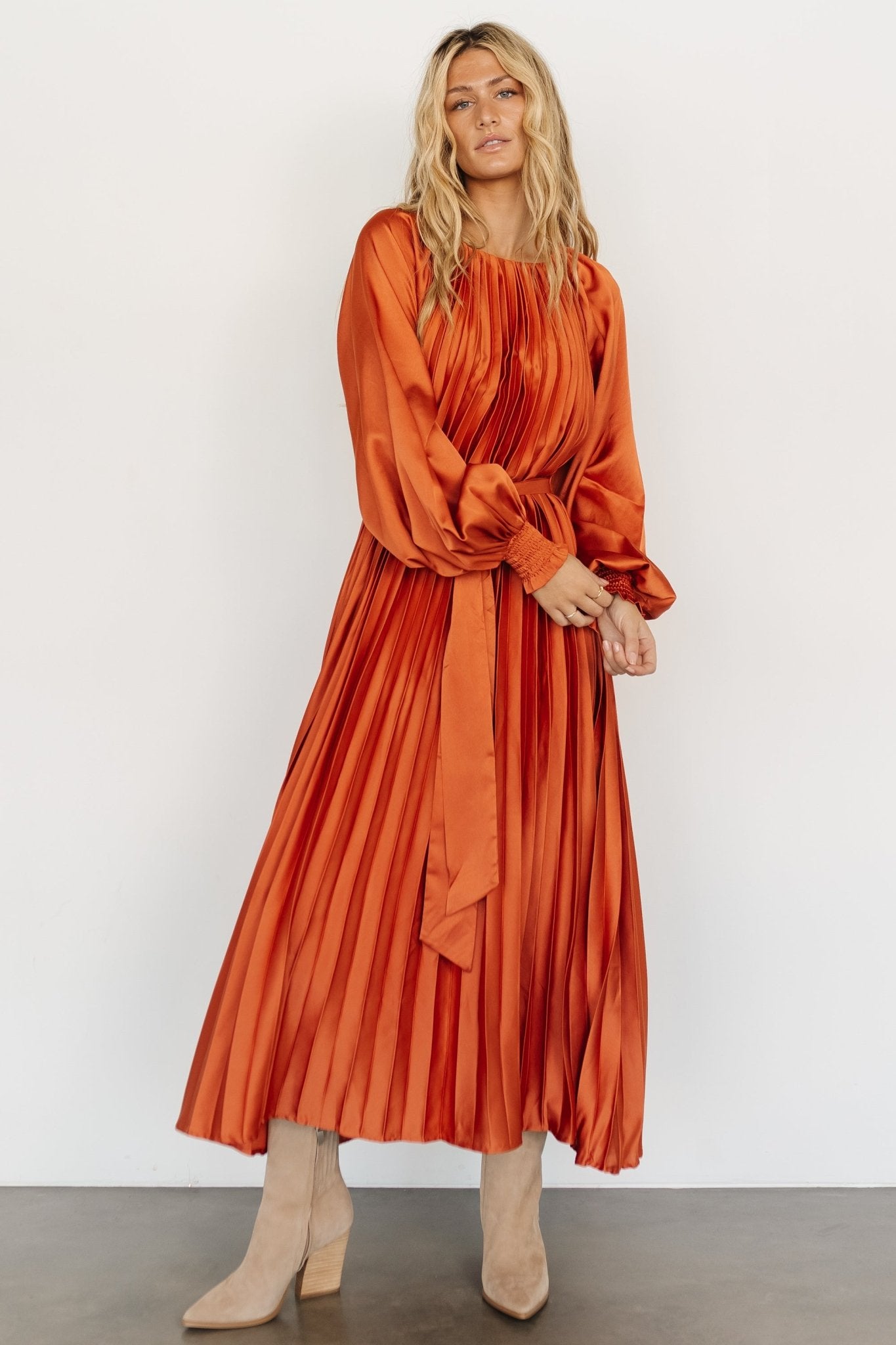 Vanna Pleated Dress | Rust - Baltic Born