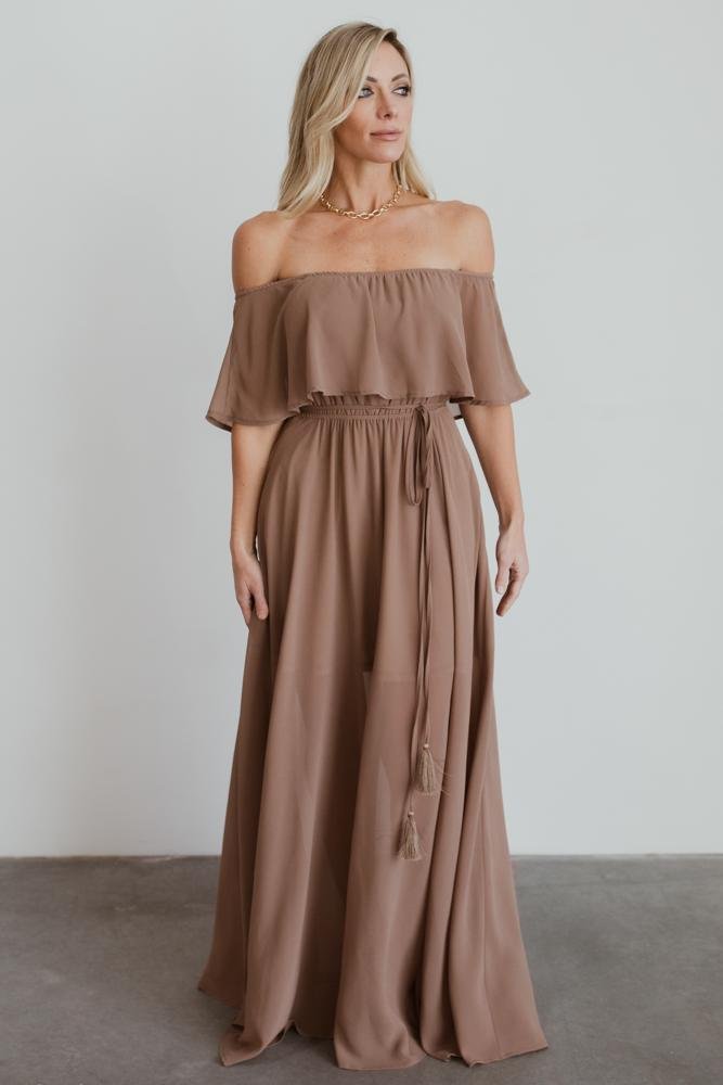 Victoria Off Shoulder Maxi Dress | Mocha - Baltic Born