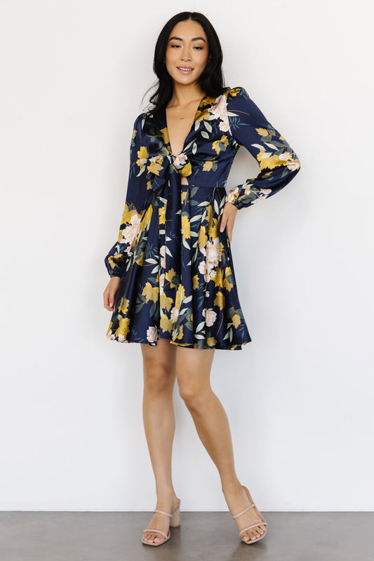 Woodbury Satin Mini Dress | Navy Floral - Baltic Born