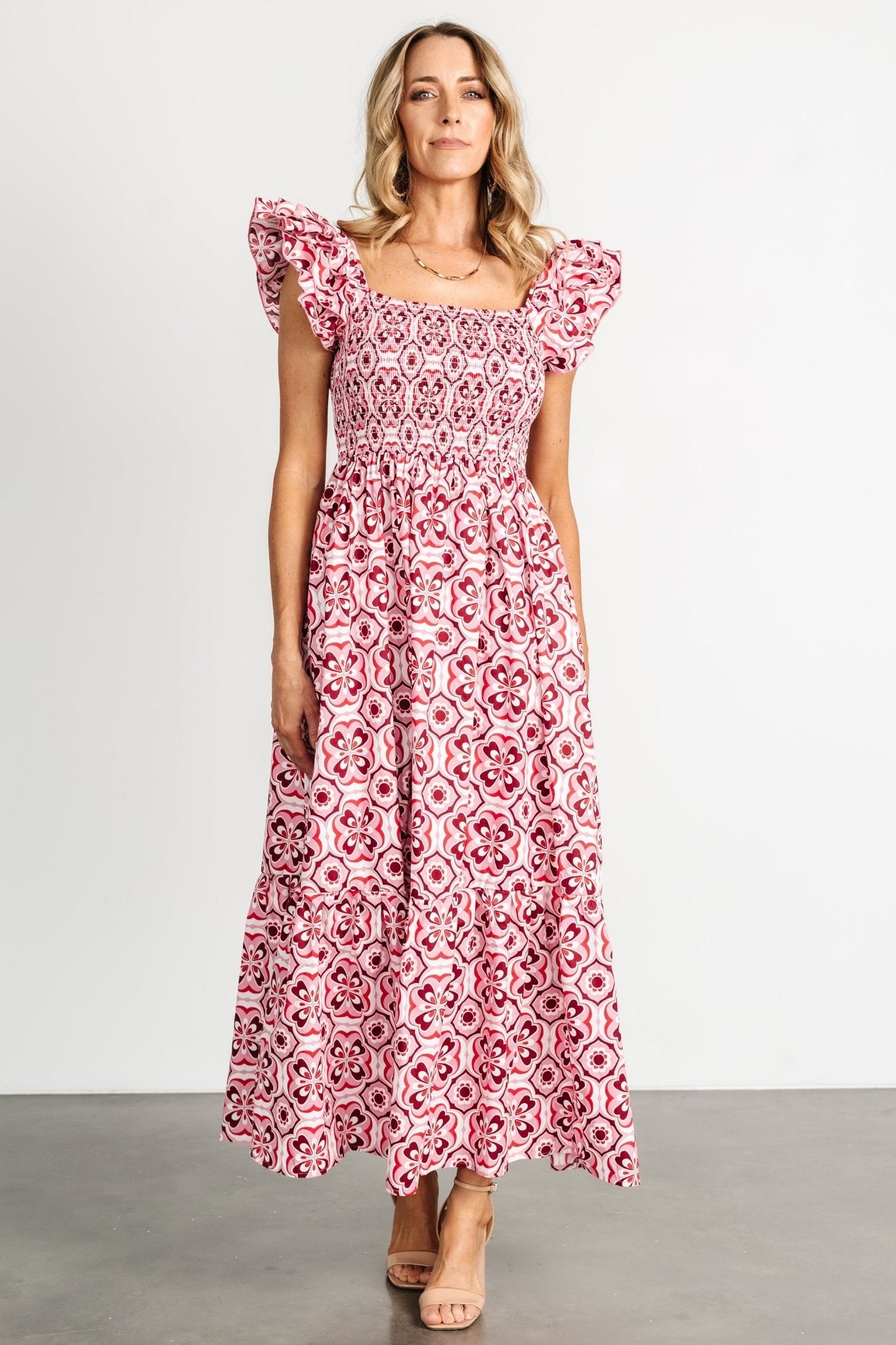 Zoey Smocked Maxi Dress | Pink Print - Baltic Born