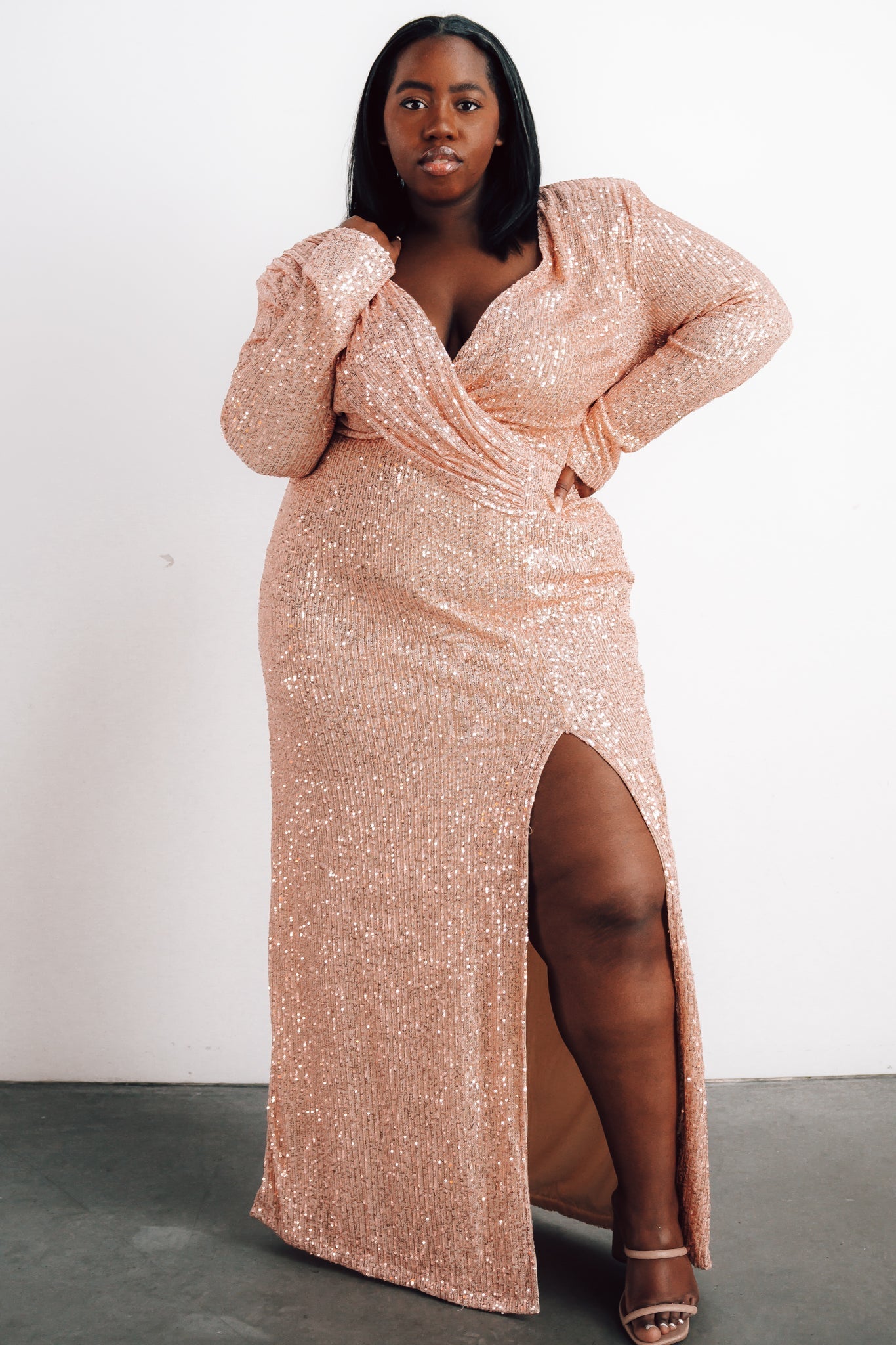 Zurich Long Sleeve Sequin Gown | Rose Gold - Baltic Born